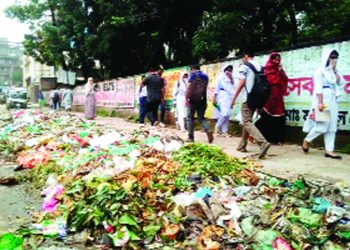 রাস্তার পাশে ময়লা আবর্জনা ভোগান্তিতে পথচারীরা
