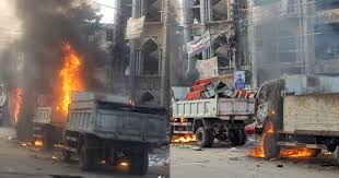 ভোলায় অবৈধ উচ্ছেদের সময় পৌরসভার তিন গাড়ি পুড়িয়ে দিলেন